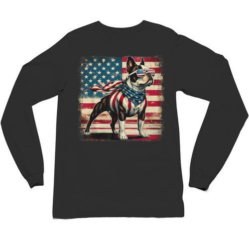 Boston Terrier Dog 4th Of July USA American Flag Patriotic Unisex Long Sleeve T-Shirt - Bostonterriersmerch.com