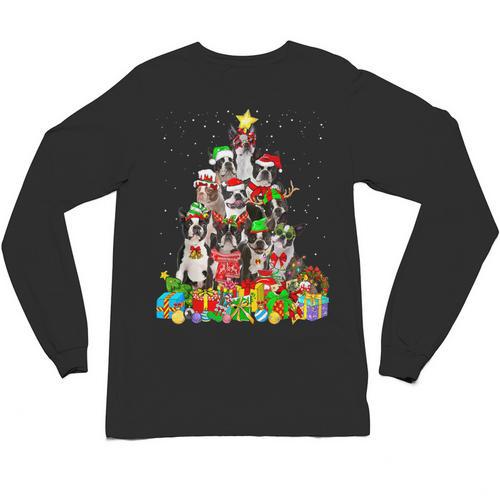 Boston Terrier Dog Christmas Tree Lights Xmas Pajama For Men Women Kids Unisex Long Sleeve T-Shirt - Bostonterriersmerch.com