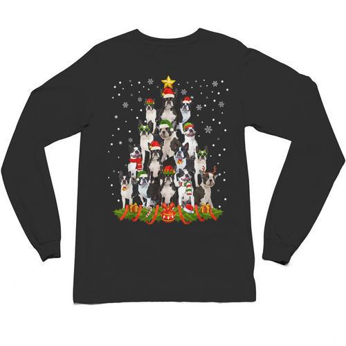 Boston Terrier Dog Christmas Tree Santa Hat Xmas Pajama Men Women Kids Unisex Long Sleeve T-Shirt - Bostonterriersmerch.com