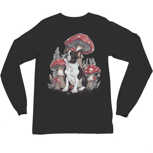 Boston Terrier Dog Cottagecore Aesthetic Mushroom Hat Unisex Long Sleeve T-Shirt - Bostonterriersmerch.com