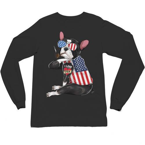 Boston Terrier Dog Merica 4th Of July Usa American Flag Men Unisex Long Sleeve T-Shirt - Bostonterriersmerch.com