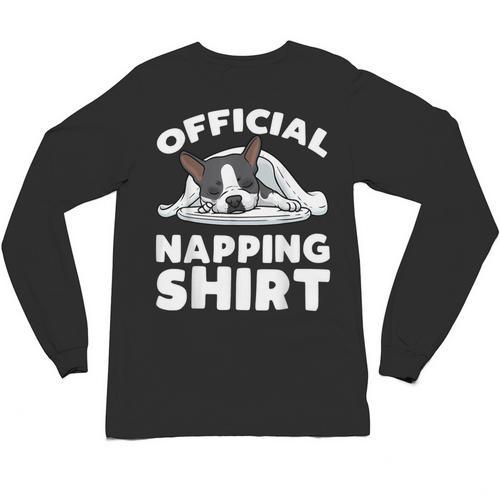 Boston Terrier Dog Official Sleeping Shirt Men Women Kids Unisex Long Sleeve T-Shirt - Bostonterriersmerch.com CA