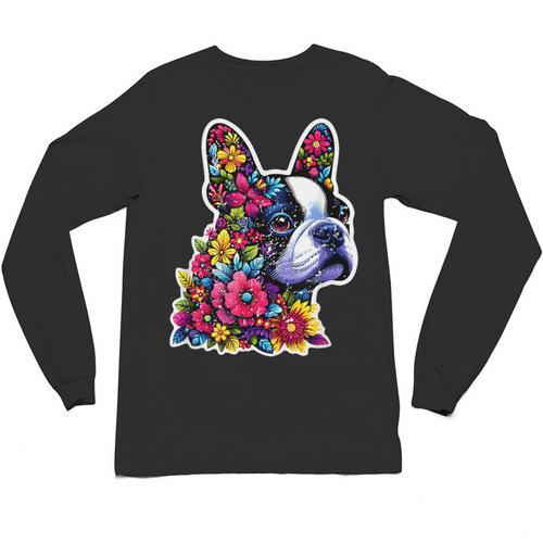 Boston Terrier Floral Vintage Dog Mom Distressed Men Women Kids Unisex Long Sleeve T-Shirt - Bostonterriersmerch.com