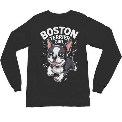 Boston Terrier Girl Cute Cartoon For Dog Owners Pet Terrier Unisex Long Sleeve T-Shirt - Bostonterriersmerch.com