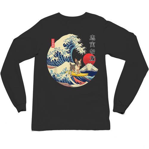 Boston Terrier Japanese Kanagawa Wave Surf Loyal Dog Men Women Kids Unisex Long Sleeve T-Shirt - Bostonterriersmerch.com
