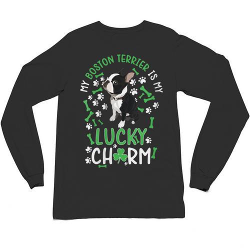 My Boston Terrier Is My Lucky Charm Paw Dog St Patrick's Day Unisex Long Sleeve T-Shirt - Bostonterriersmerch.com