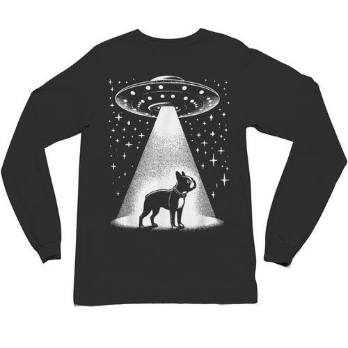 Boston Terrier Mom Dad Dog Alien UFO For Men Women Unisex Long Sleeve T-Shirt - Bostonterriersmerch.com