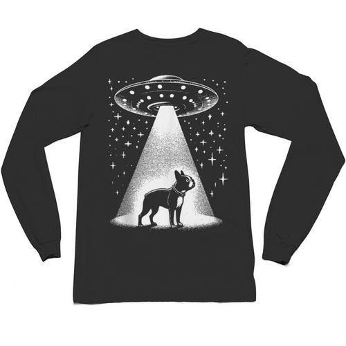 Boston Terrier Mom Dad Dog Alien UFO Unisex Long Sleeve T-Shirt - Bostonterriersmerch.com