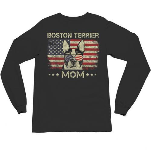 Boston Terrier Mom Dog Lovers American Flag 4th Of July Unisex Long Sleeve T-Shirt - Bostonterriersmerch.com