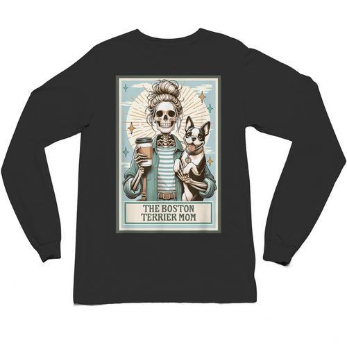 The Boston Terrier Mom Skeleton Spooky Season Halloween Unisex Long Sleeve T-Shirt - Bostonterriersmerch.com