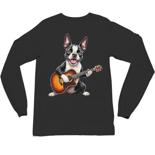 Boston Terrier Playing Guitar Boston Terrier Unisex Long Sleeve T-Shirt - Bostonterriersmerch.com