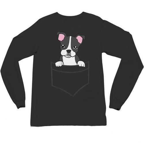 Boston Terrier In The Pocket Cute Pocket Boston Terrier Unisex Long Sleeve T-Shirt - Bostonterriersmerch.com