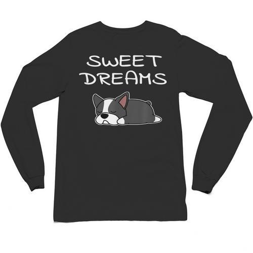 Boston Terrier Puppy Sweet Dreams Pajama For Bedtime Unisex Long Sleeve T-Shirt - Bostonterriersmerch.com