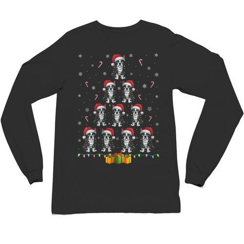 Boston Terrier Santa Hat Xmas Light Men Women Christmas Tree Unisex Long Sleeve T-Shirt - Bostonterriersmerch.com