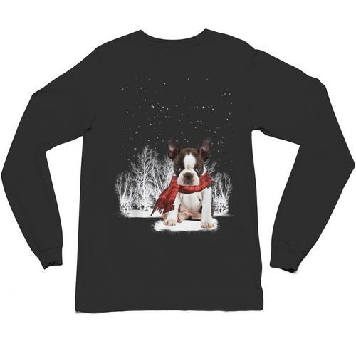 Boston Terrier In The Snow Merry Christmas Winter Unisex Long Sleeve T-Shirt - Bostonterriersmerch.com