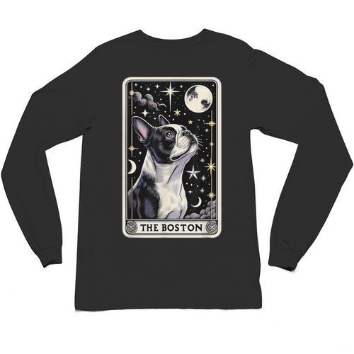 Boston Terrier Tarot Card Star With The Moon Men Women Kids Unisex Long Sleeve T-Shirt - Bostonterriersmerch.com