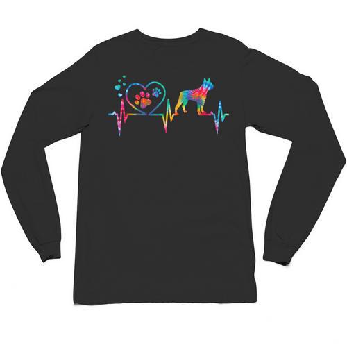 Boston Terrier Tie Dye Heartbeat Love Dog Men Women Unisex Long Sleeve T-Shirt - Bostonterriersmerch.com