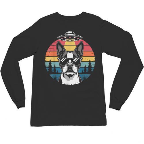 Boston Terrier UFO Alien Boston Terrier Dog Mom Dad Unisex Long Sleeve T-Shirt - Bostonterriersmerch.com