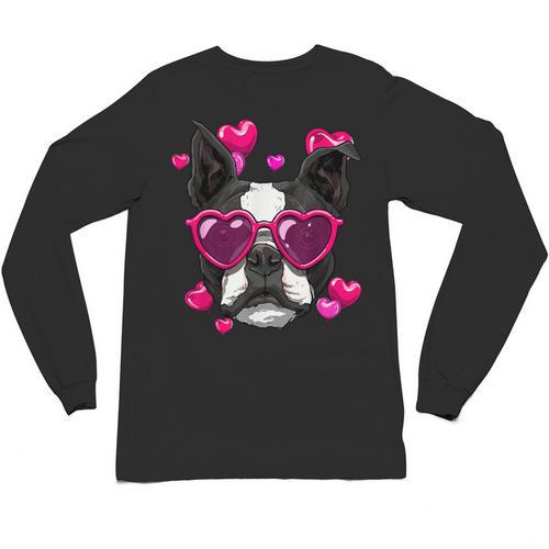 Boston Terrier Valentines Day Shirt Heart Dog Lover Unisex Long Sleeve T-Shirt - Bostonterriersmerch.com