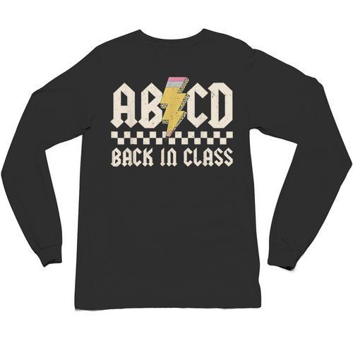 Boys Girls Teachers Rock Back To School ABCD Back In Class Unisex Long Sleeve T-Shirt - teacherstshirts.com UK