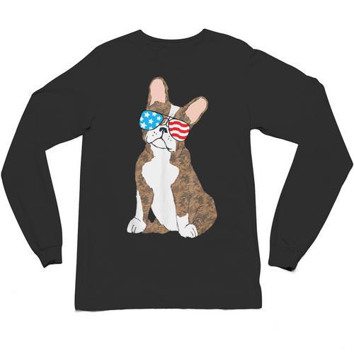 Brindle Boston Terrier Dog Patriotic Shirt USA Flag Unisex Long Sleeve T-Shirt - Bostonterriersmerch.com