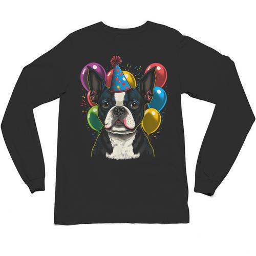 Celebration Event Birthday Party Boston Terrier Unisex Long Sleeve T-Shirt - Bostonterriersmerch.com CA