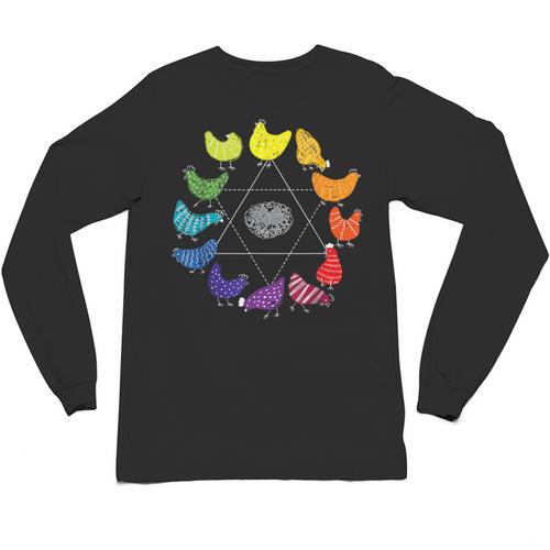 Chicken Themed Color Wheel Educational Art Teacher Artist Men Women Girls Kids Unisex Long Sleeve T-Shirt - teacherstshirts.com CA