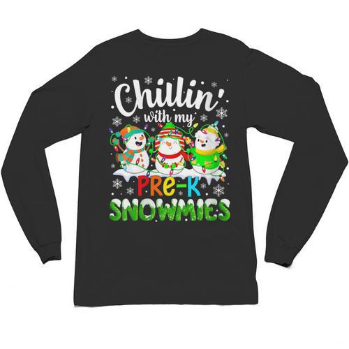 Chillin With My Pre-K Snowmies Christmas Teacher Xmas Unisex Long Sleeve T-Shirt - teacherstshirts.com DE