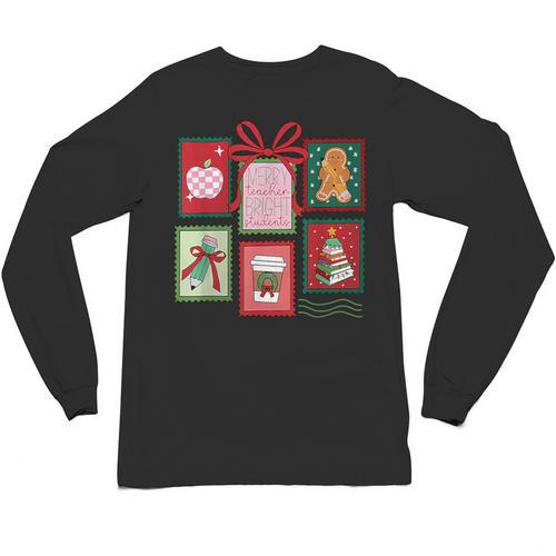 Christmas Teacher Stamps Unisex Long Sleeve T-Shirt - teacherstshirts.com DE