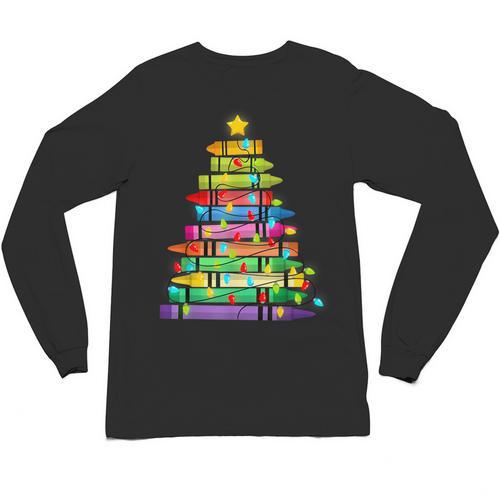 Christmas Tree Made Of Crayons School Teacher Life Student Unisex Long Sleeve T-Shirt - teacherstshirts.com UK