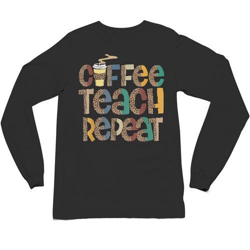 Coffee Teach Repeat Leopard Print Back To School Teachers Unisex Long Sleeve T-Shirt - teacherstshirts.com AU