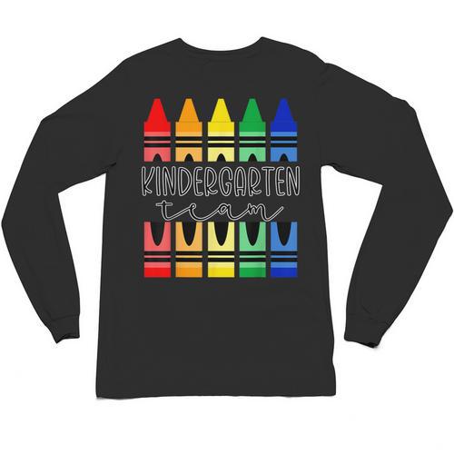 Colorful Crayon Kindergarten Team Tee For Teachers Students Men Women Kids Unisex Long Sleeve T-Shirt - teacherstshirts.com CA