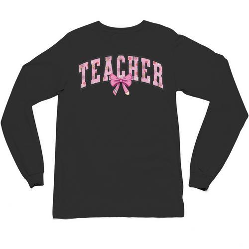 Coquette Bow Back To School First Day Teacher Unisex Long Sleeve T-Shirt - teacherstshirts.com UK