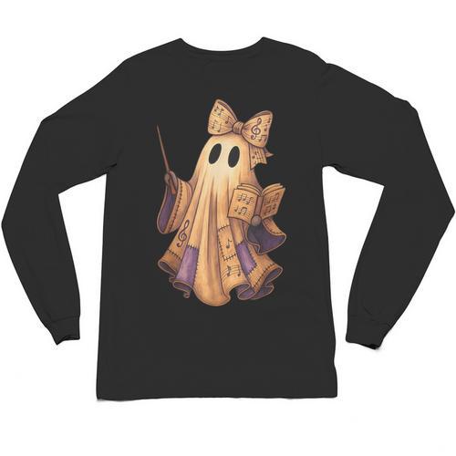 Coquette Music Note Patchwork Ghost Music Teacher Halloween Unisex Long Sleeve T-Shirt - teacherstshirts.com UK