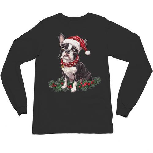 Cute Boston Terrier Dog Christmas Merry X-Mas Graphic Unisex Long Sleeve T-Shirt - Bostonterriersmerch.com