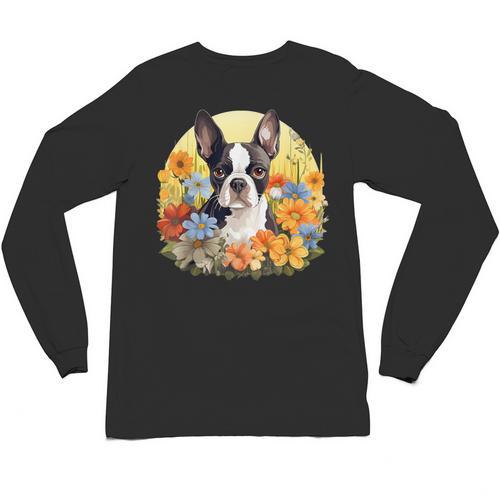 Cute Boston Terrier Spring Flower Garden Colorful Puppy Dog Unisex Long Sleeve T-Shirt - Bostonterriersmerch.com