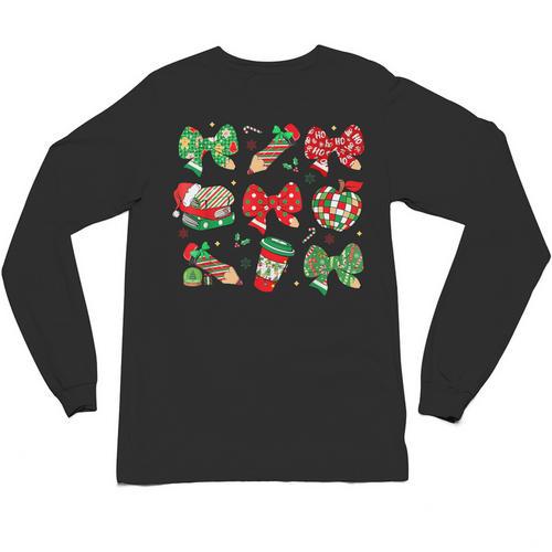 Cute Coquette Pencil Bow Christmas School Teacher Student Unisex Long Sleeve T-Shirt - teacherstshirts.com AU
