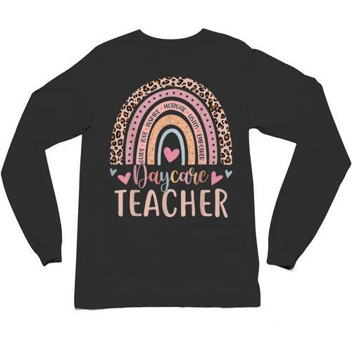 Cute Daycare Teacher Rainbow Leopard Print Childcare Worker Unisex Long Sleeve T-Shirt - teacherstshirts.com