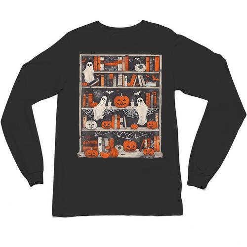 Cute Ghost Book Reading Books Lover Spooky Teacher Halloween Unisex Long Sleeve T-Shirt - teacherstshirts.com DE