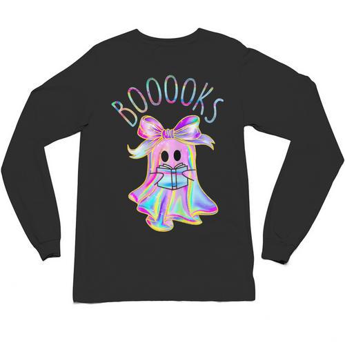 Cute Ghost Book Reading Halloween Teacher Top Girls Women Unisex Long Sleeve T-Shirt - teacherstshirts.com