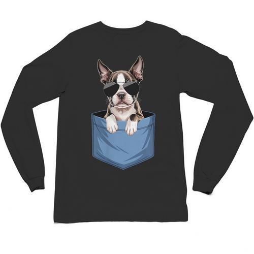 Cute Pocket Boston Terrier Lover Dog Mom Unisex Long Sleeve T-Shirt - Bostonterriersmerch.com
