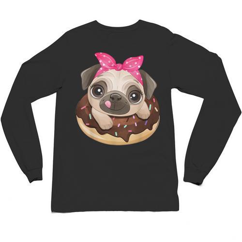 Cute Pug Shirt Donut Girls Dog Unisex Long Sleeve T-Shirt - Bostonterriersmerch.com