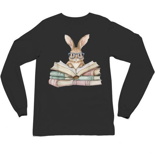 Cute Reading Bunny Glasses Books Bookworm Reader Teacher Unisex Long Sleeve T-Shirt - teacherstshirts.com