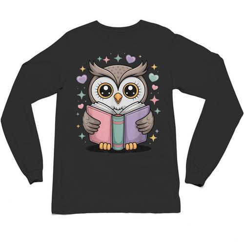 Cute Reading Owl Book Lover Teacher Librarian Bookworm Unisex Long Sleeve T-Shirt - teacherstshirts.com