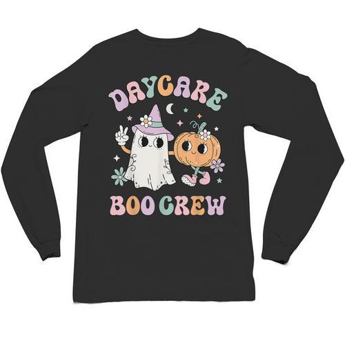 Daycare Boo Crew Groovy Halloween Floral Ghost Kid Teacher Unisex Long Sleeve T-Shirt - teacherstshirts.com DE