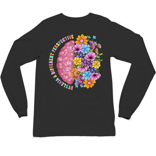 Dyslexia Different Perspective Reading Brain Floral Teacher Unisex Long Sleeve T-Shirt - teacherstshirts.com