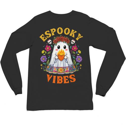 Espooky Vibes Spanish Mexican Halloween Ghost Teachers Unisex Long Sleeve T-Shirt - teacherstshirts.com AU