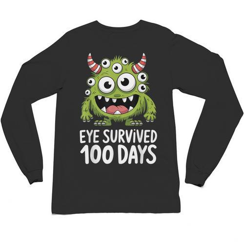 Eye Survived 100 Days Of School Monster Lover Teacher Kids Unisex Long Sleeve T-Shirt - teacherstshirts.com AU