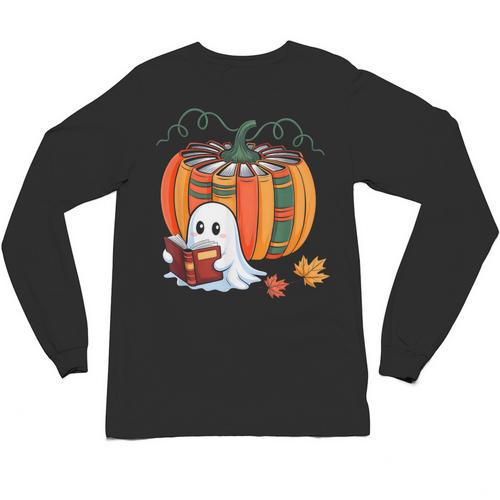 Fall Book Pumpkin Ghost Reading Books Halloween Teacher Unisex Long Sleeve T-Shirt - teacherstshirts.com AU