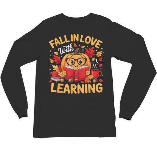 Fall In Love With Learning Pumpkin Thanksgiving Teacher Fall Unisex Long Sleeve T-Shirt - teacherstshirts.com AU